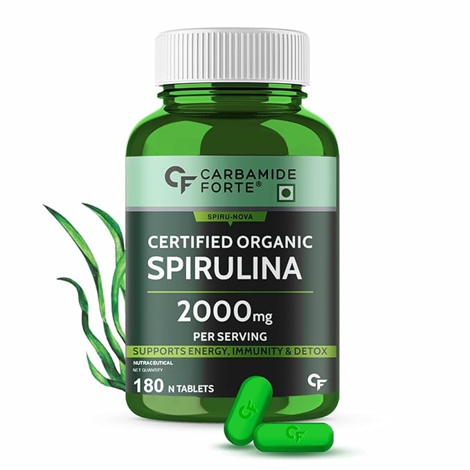 Carbamide Forte 100% Organic Spirulina Tablets 2000 mg Per Serving - Spirulina Powder Organic Tablets | Supports Energy, Immunity & Detox | Certified Spirulina Organic Tablet - 180 Tablets