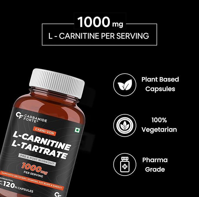 Carbamide Forte L Carnitine L Tartrate 1000mg Capsules for Men & Women | Pre Workout Supplement - 120 Veg Capsules