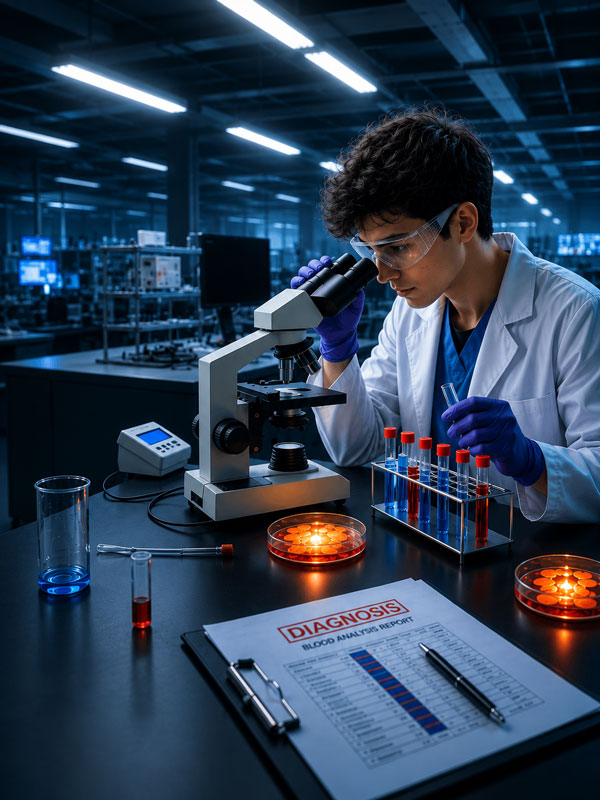 Blood samples being analysed in a diagnostic laboratory